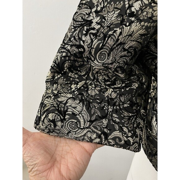 Georgiou floral Jacquard Jacket 10 Cropped 3/4 sleeve zip Black Gold Holiday NYE - Picture 8 of 9